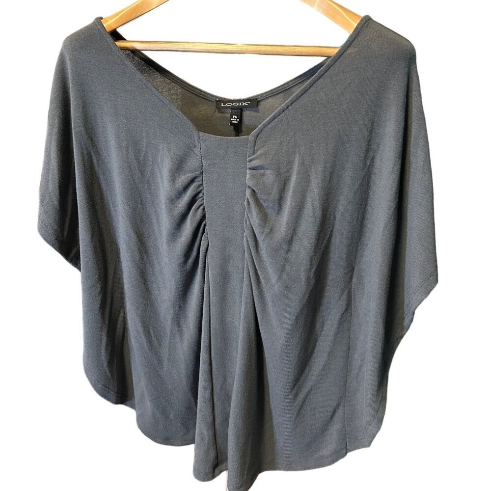 Logix Grey Half Sleeve Wide Neck Draped Tunic Top SZ Petite Small